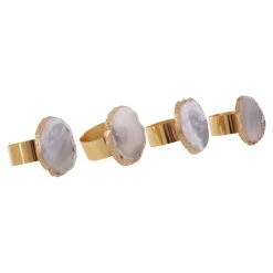 Funky Chunky Furniture Accessories Agate Gold Napkin Rings - Set Of 4