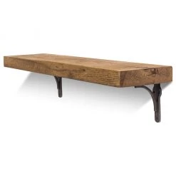 Funky Chunky Furniture Birtley Iron Solid Wood Shelf & Brackets - 8x2 Oak Shelf (19x4cm) All Wooden Shelving