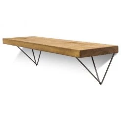 Funky Chunky Furniture Bowes Solid Wood Shelf & Raw Steel Brackets - 9x1.5 Smooth Shelf (22cmx3.5cm)