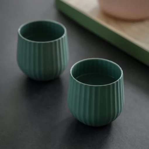 Funky Chunky Furniture Accessories Green Ribbed Ceramic Tumblers - Set Of 2