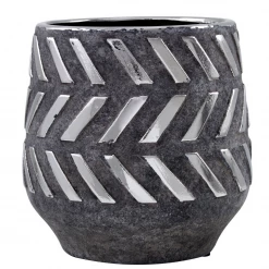 Funky Chunky Furniture Grey Ceramic And Metal Pot Accessories