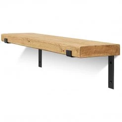 Funky Chunky Furniture Hetton Solid Wood Shelf & Black Metal Brackets - 9x2 Rustic Shelf (22.5cmx5cm)