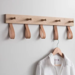 Funky Chunky Furniture Oak And Leather Coat Hooks - 5