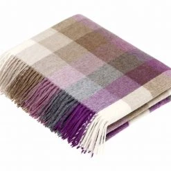 Funky Chunky Furniture Outdoor Purple And Natural Check Wool Throw