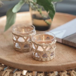 Funky Chunky Furniture Rattan Tealight Holders - Set Of 2 Outdoor