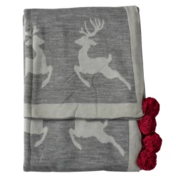 Funky Chunky Furniture Accessories Reindeers Grey Pom Pom Throw