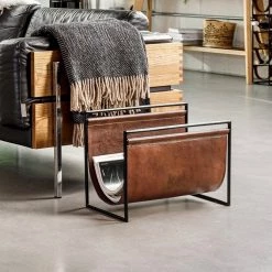 Funky Chunky Furniture Living Room Leather And Metal Magazine Rack