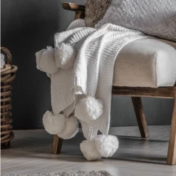 Funky Chunky Furniture Cream Knitted Pom Pom Throw