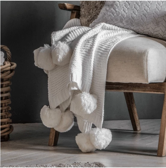 Funky Chunky Furniture Cream Knitted Pom Pom Throw 3 Funky Chunky Furniture Cream Knitted Pom Pom Throw