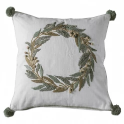 Funky Chunky Furniture Embroidered Wreath Pom Pom Cushion Outdoor